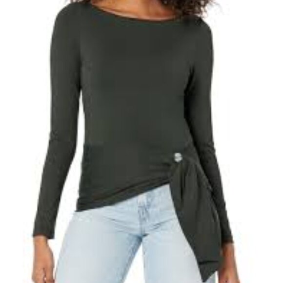 Susana Monaco Long Sleeve Side Tie Top in Dark Green - Size M - Picture 1 of 6